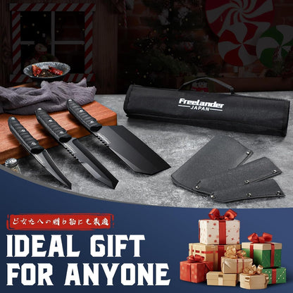 Professional Butcher Knife Set with Roll Bag for Meat Cutting | Full Tang Meat Cleaver with Ergonomic Wood Handle, Prolonged Edge Retention, Robust Blade, Portable Grill Knife Set for Men