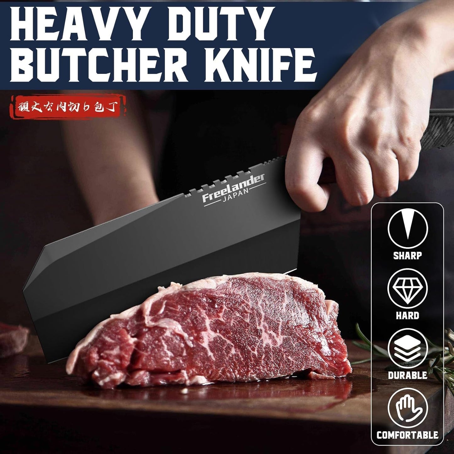 Professional Butcher Knife Set with Roll Bag for Meat Cutting | Full Tang Meat Cleaver with Ergonomic Wood Handle, Prolonged Edge Retention, Robust Blade, Portable Grill Knife Set for Men