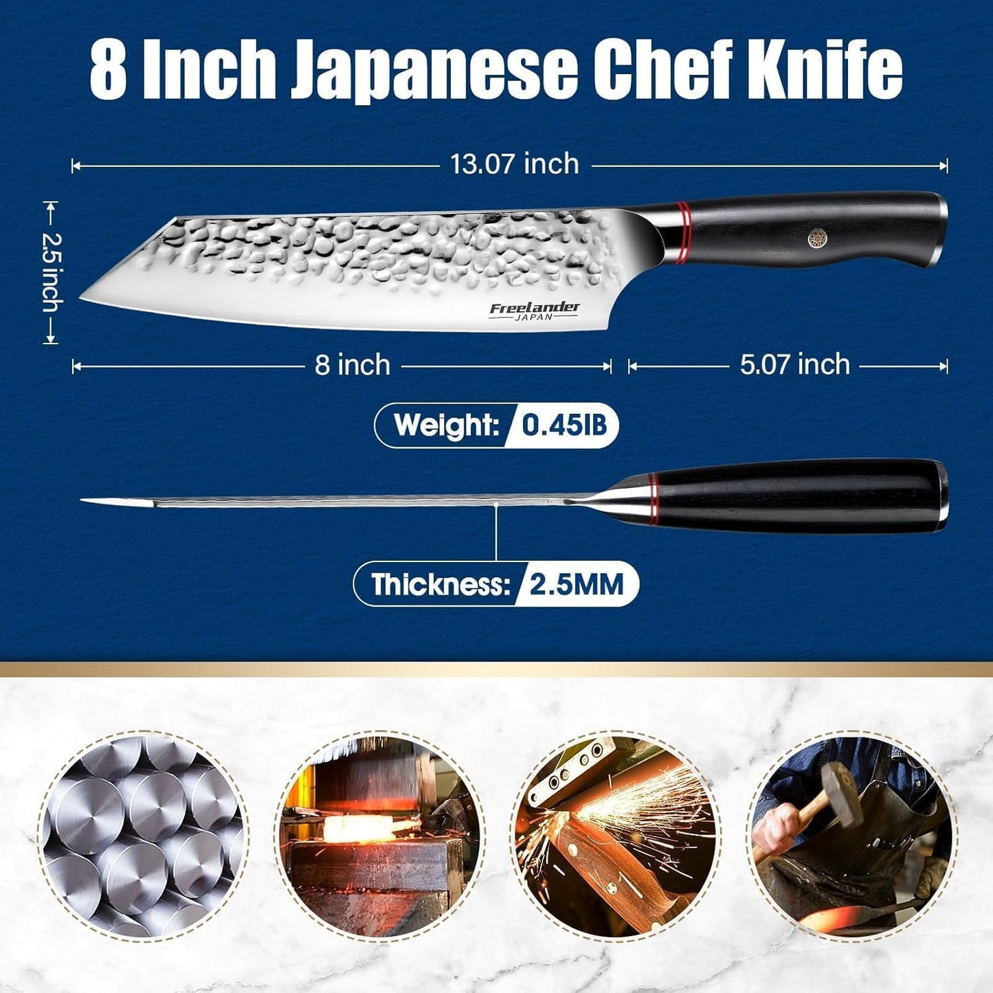 Professional Butcher Knife Set with Roll Bag for Meat Cutting | Full Tang Meat Cleaver with Ergonomic Wood Handle, Prolonged Edge Retention, Robust Blade, Portable Grill Knife Set for Men