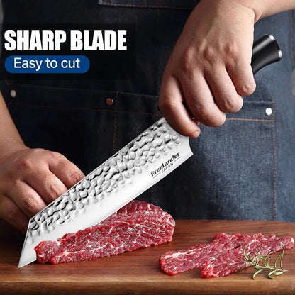 Professional Butcher Knife Set with Roll Bag for Meat Cutting | Full Tang Meat Cleaver with Ergonomic Wood Handle, Prolonged Edge Retention, Robust Blade, Portable Grill Knife Set for Men