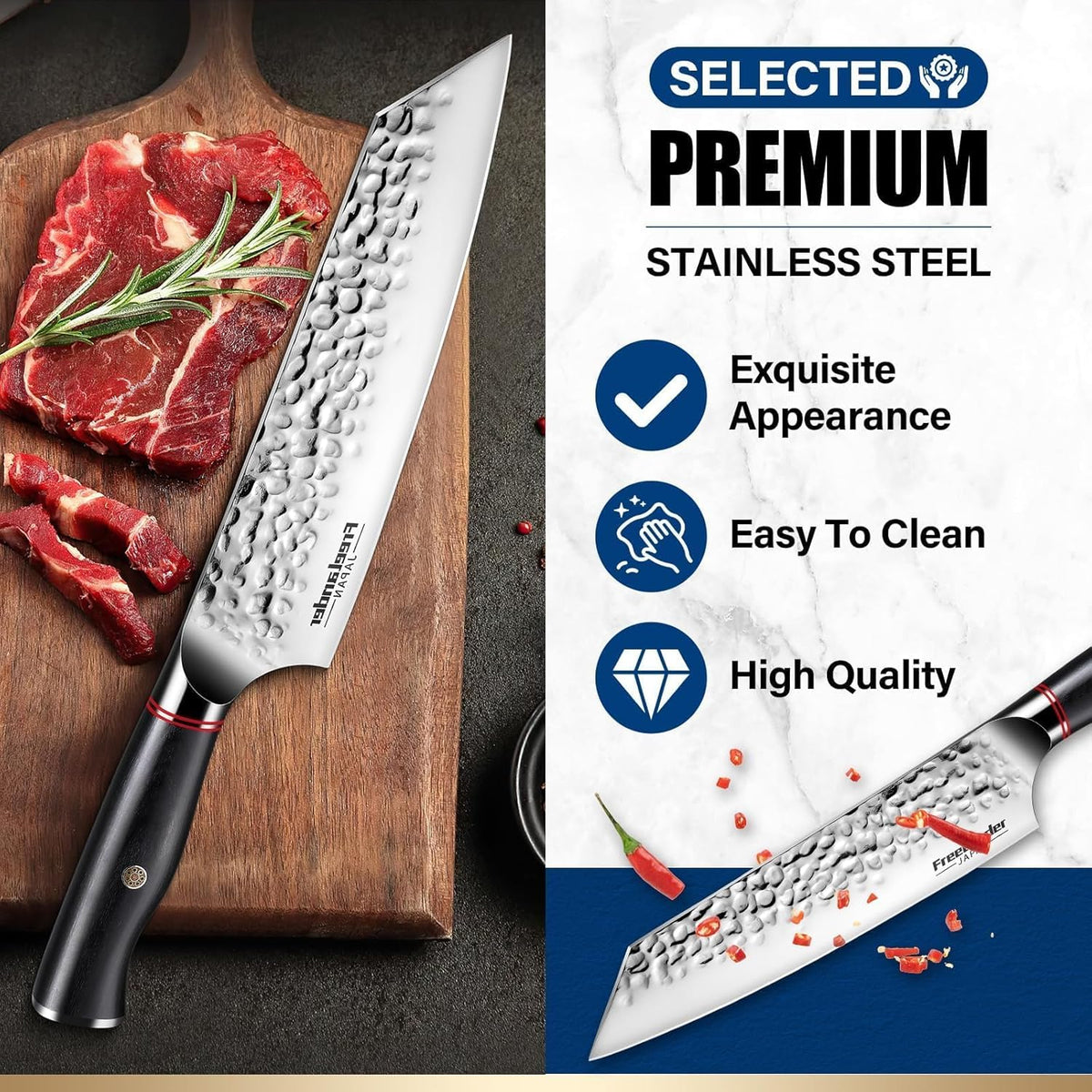 Professional Butcher Knife Set with Roll Bag for Meat Cutting | Full Tang Meat Cleaver with Ergonomic Wood Handle, Prolonged Edge Retention, Robust Blade, Portable Grill Knife Set for Men
