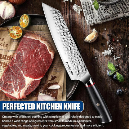 Professional Butcher Knife Set with Roll Bag for Meat Cutting | Full Tang Meat Cleaver with Ergonomic Wood Handle, Prolonged Edge Retention, Robust Blade, Portable Grill Knife Set for Men