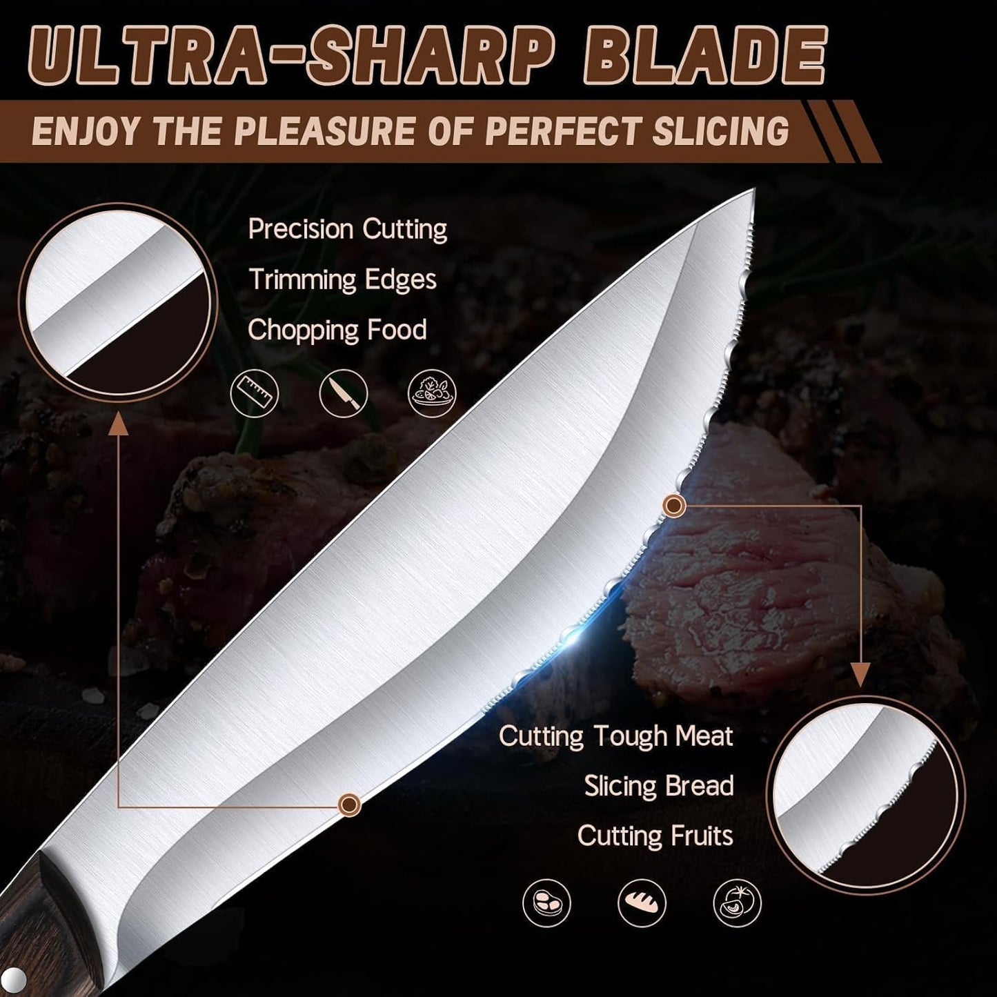 Professional Butcher Knife Set with Roll Bag for Meat Cutting | Full Tang Meat Cleaver with Ergonomic Wood Handle, Prolonged Edge Retention, Robust Blade, Portable Grill Knife Set for Men