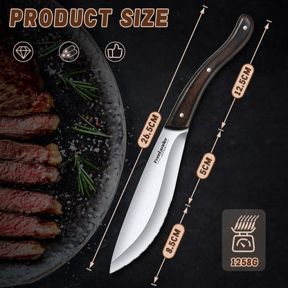 Professional Butcher Knife Set with Roll Bag for Meat Cutting | Full Tang Meat Cleaver with Ergonomic Wood Handle, Prolonged Edge Retention, Robust Blade, Portable Grill Knife Set for Men