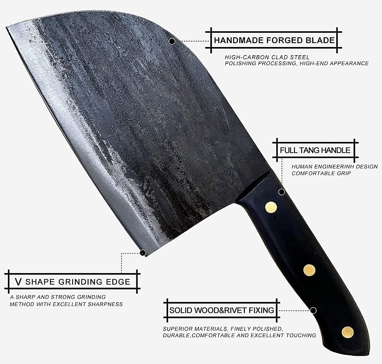 Professional Butcher Knife Set with Roll Bag for Meat Cutting | Full Tang Meat Cleaver with Ergonomic Wood Handle, Prolonged Edge Retention, Robust Blade, Portable Grill Knife Set for Men