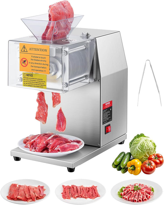 850W Meat Slicer, Commercial Meat Cutting Machine, Stainless Steel, 5 mm Thickness, Detachable Blades, Electric Food Slicer for Home Kitchen Restaurant Supermarket