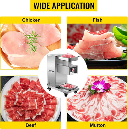 850W Meat Slicer, Commercial Meat Cutting Machine, Stainless Steel, 5 mm Thickness, Detachable Blades, Electric Food Slicer for Home Kitchen Restaurant Supermarket