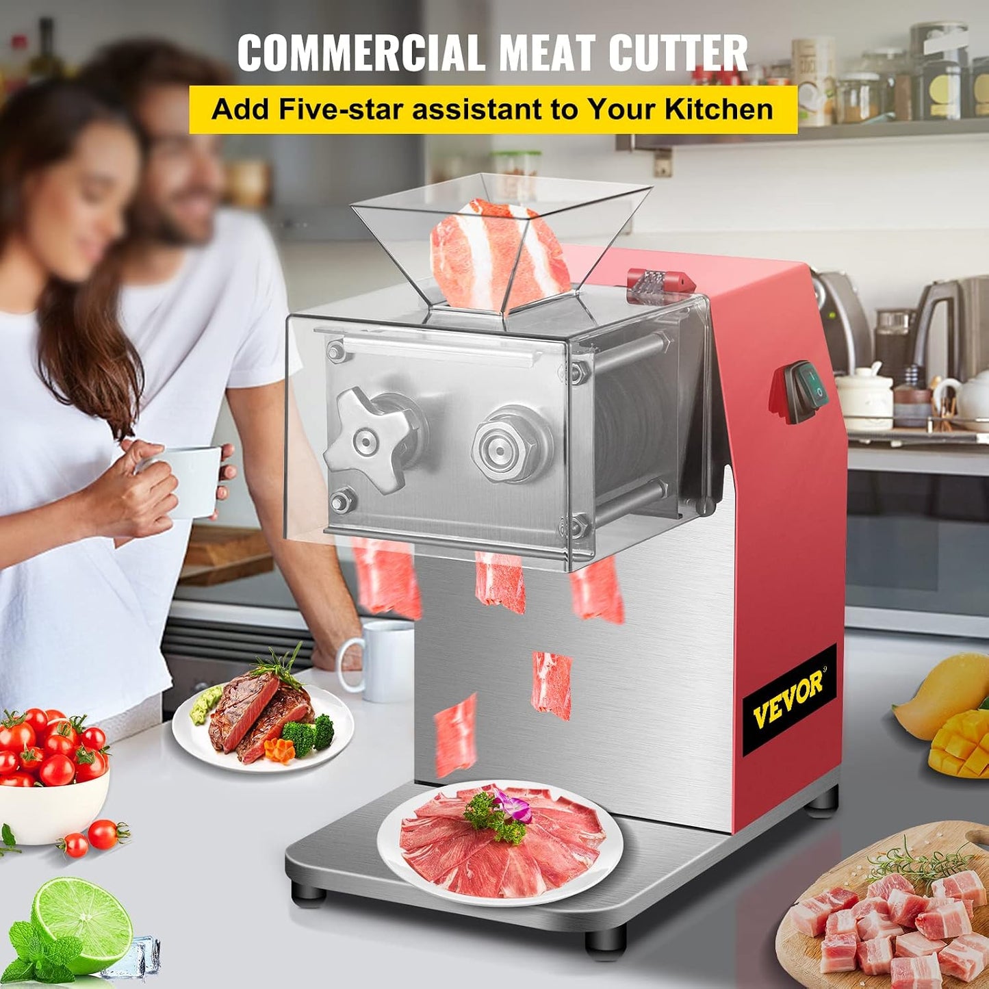 850W Meat Slicer, Commercial Meat Cutting Machine, Stainless Steel, 5 mm Thickness, Detachable Blades, Electric Food Slicer for Home Kitchen Restaurant Supermarket