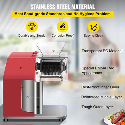 850W Meat Slicer, Commercial Meat Cutting Machine, Stainless Steel, 5 mm Thickness, Detachable Blades, Electric Food Slicer for Home Kitchen Restaurant Supermarket