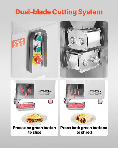 850W Meat Slicer, Commercial Meat Cutting Machine, Stainless Steel, 5 mm Thickness, Detachable Blades, Electric Food Slicer for Home Kitchen Restaurant Supermarket