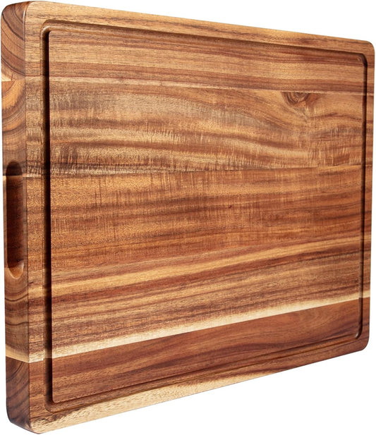 Large Wooden Cutting Board for Kitchen, 20" x 15" Acacia Wood Butcher Block Cutting Board with Juice Groove, Thick Chopping Board Carving Board for Meat Turkey Vegetables