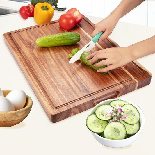 Large Wooden Cutting Board for Kitchen, 20" x 15" Acacia Wood Butcher Block Cutting Board with Juice Groove, Thick Chopping Board Carving Board for Meat Turkey Vegetables