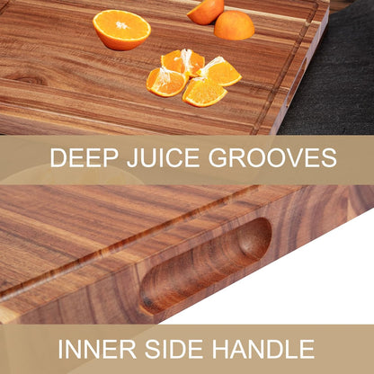 Large Wooden Cutting Board for Kitchen, 20" x 15" Acacia Wood Butcher Block Cutting Board with Juice Groove, Thick Chopping Board Carving Board for Meat Turkey Vegetables