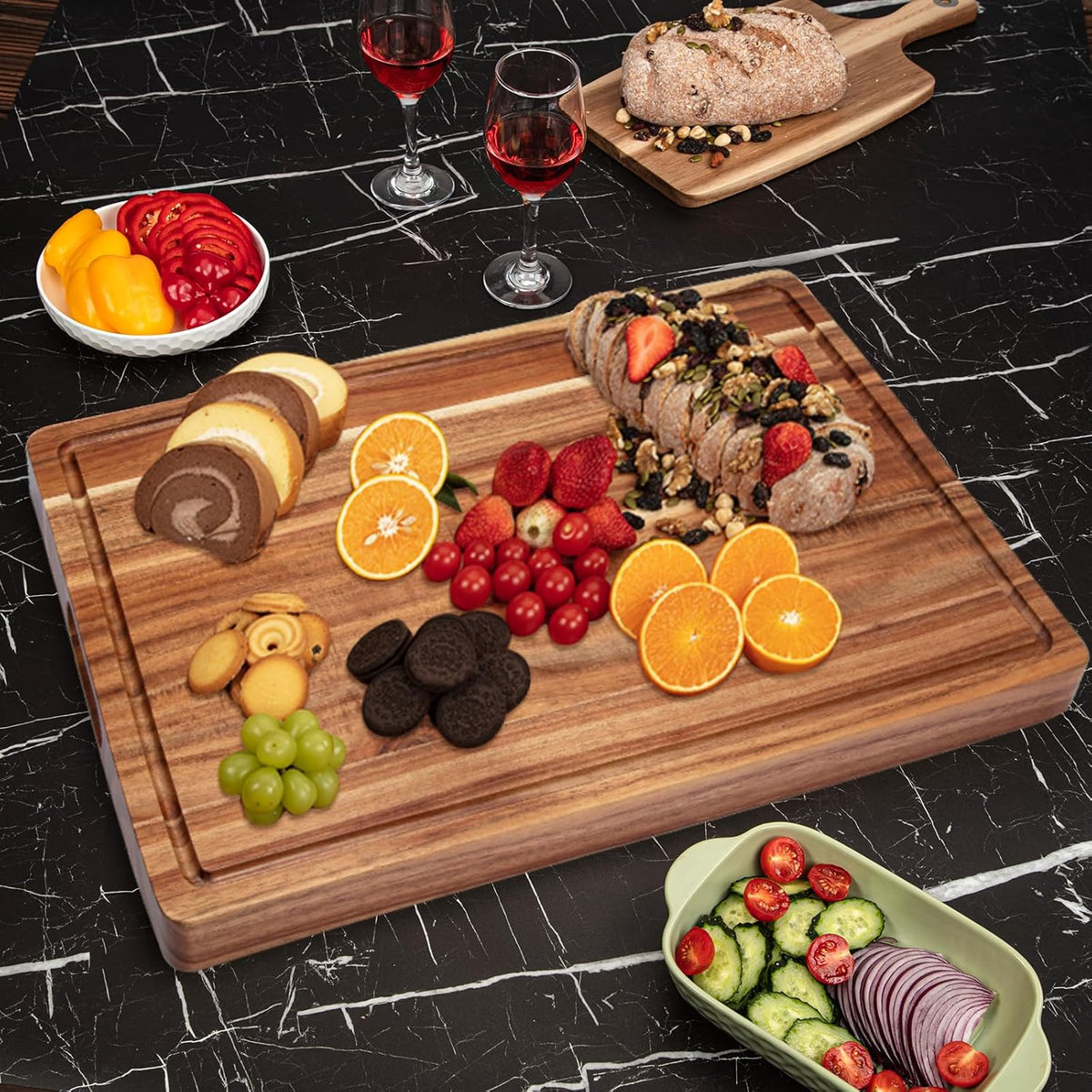 Large Wooden Cutting Board for Kitchen, 20" x 15" Acacia Wood Butcher Block Cutting Board with Juice Groove, Thick Chopping Board Carving Board for Meat Turkey Vegetables