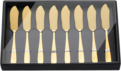 Butter Knives, 18/10 Stainless Steel 6.10 Inch Gold Cheese Spreader Knives Set in Black Gift Box, Dishwasher Safe, Set of 8