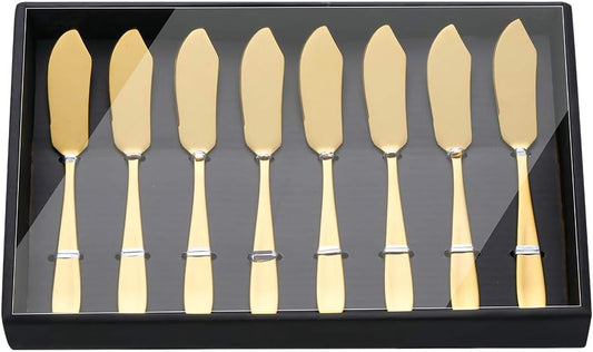 Butter Knives, 18/10 Stainless Steel 6.10 Inch Gold Cheese Spreader Knives Set in Black Gift Box, Dishwasher Safe, Set of 8