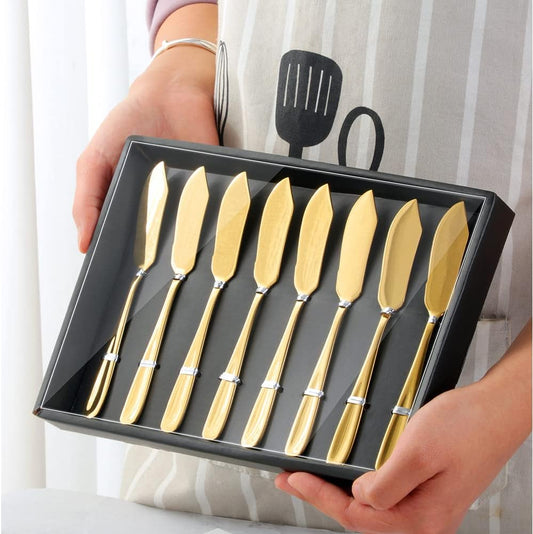 Butter Knives, 18/10 Stainless Steel 6.10 Inch Gold Cheese Spreader Knives Set in Black Gift Box, Dishwasher Safe, Set of 8