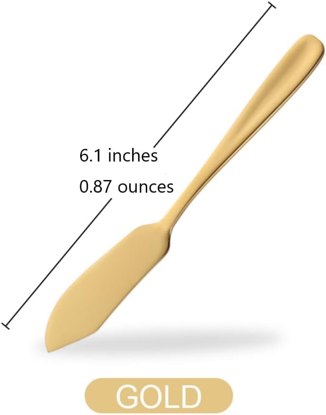 Butter Knives, 18/10 Stainless Steel 6.10 Inch Gold Cheese Spreader Knives Set in Black Gift Box, Dishwasher Safe, Set of 8