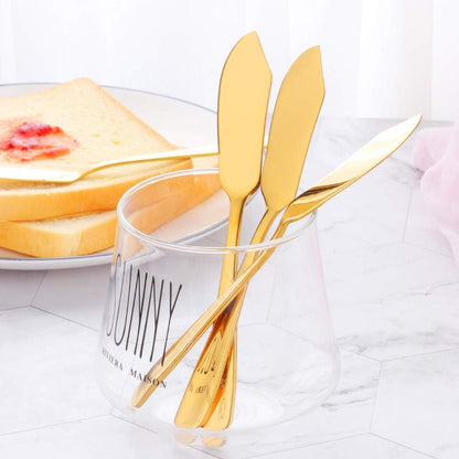 Butter Knives, 18/10 Stainless Steel 6.10 Inch Gold Cheese Spreader Knives Set in Black Gift Box, Dishwasher Safe, Set of 8