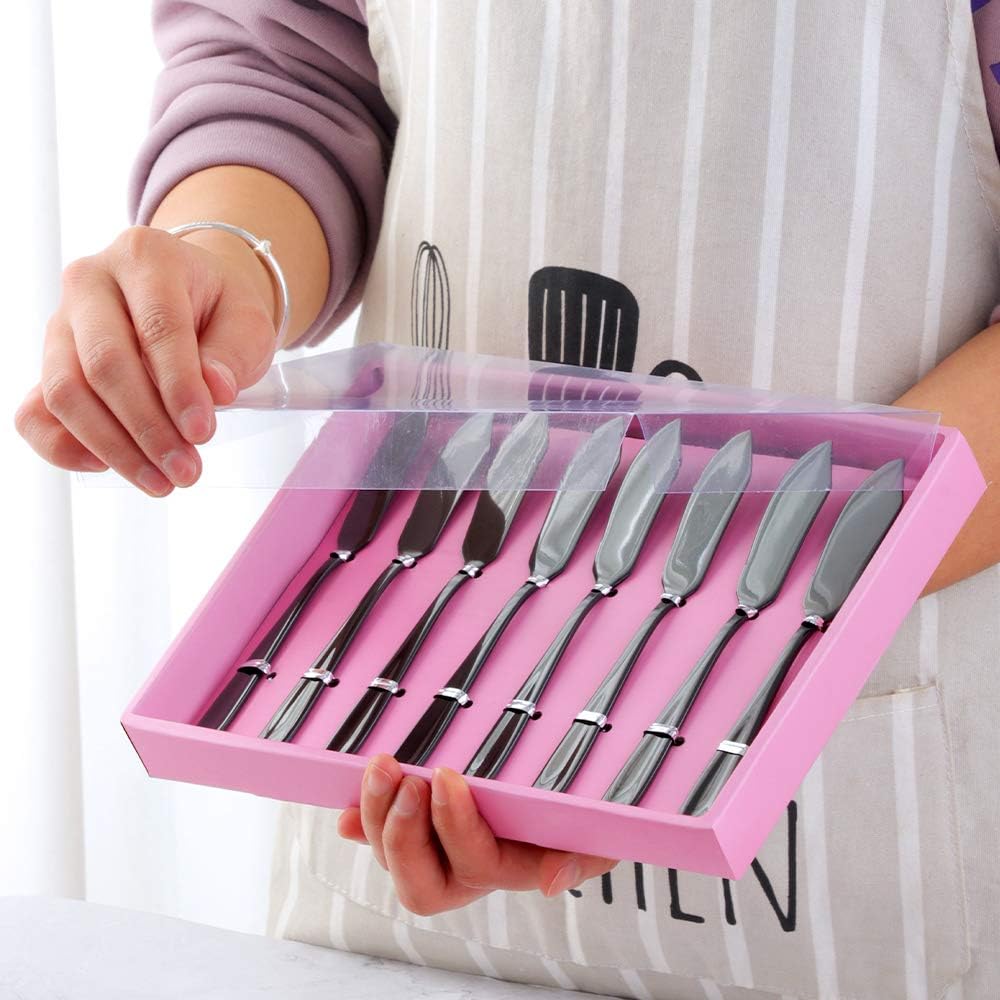Butter Knives, 18/10 Stainless Steel 6.10 Inch Gold Cheese Spreader Knives Set in Black Gift Box, Dishwasher Safe, Set of 8