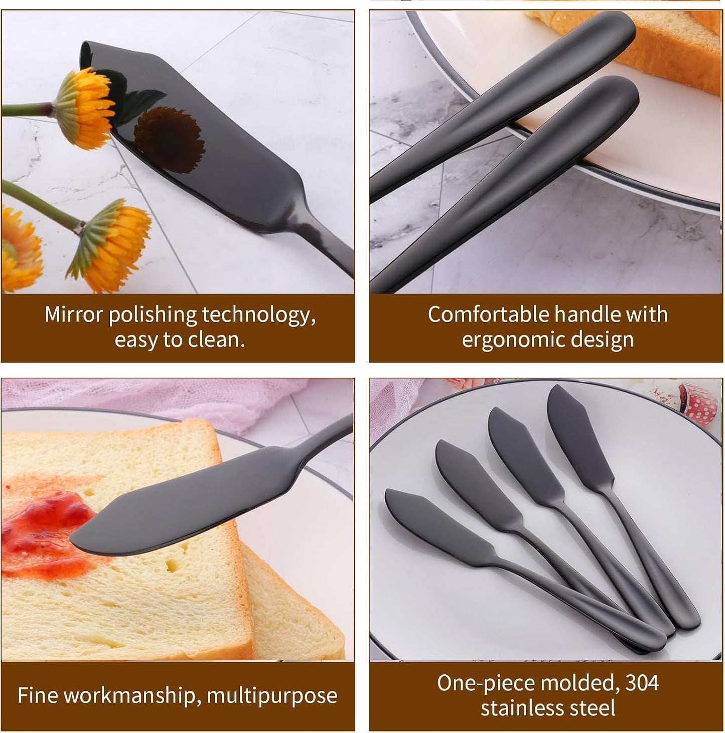 Butter Knives, 18/10 Stainless Steel 6.10 Inch Gold Cheese Spreader Knives Set in Black Gift Box, Dishwasher Safe, Set of 8