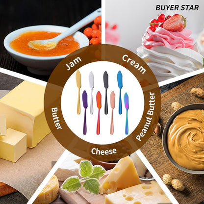 Butter Knives, 18/10 Stainless Steel 6.10 Inch Gold Cheese Spreader Knives Set in Black Gift Box, Dishwasher Safe, Set of 8