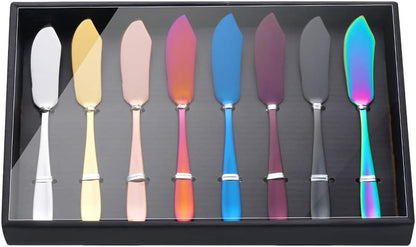 Butter Knives, 18/10 Stainless Steel 6.10 Inch Gold Cheese Spreader Knives Set in Black Gift Box, Dishwasher Safe, Set of 8