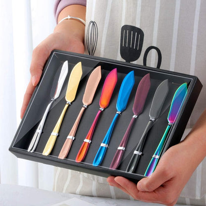Butter Knives, 18/10 Stainless Steel 6.10 Inch Gold Cheese Spreader Knives Set in Black Gift Box, Dishwasher Safe, Set of 8