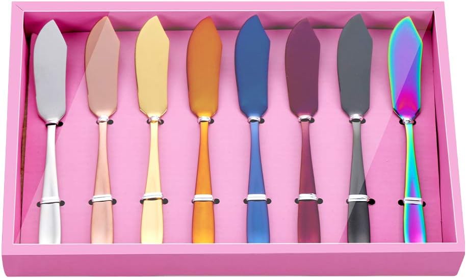 Butter Knives, 18/10 Stainless Steel 6.10 Inch Gold Cheese Spreader Knives Set in Black Gift Box, Dishwasher Safe, Set of 8