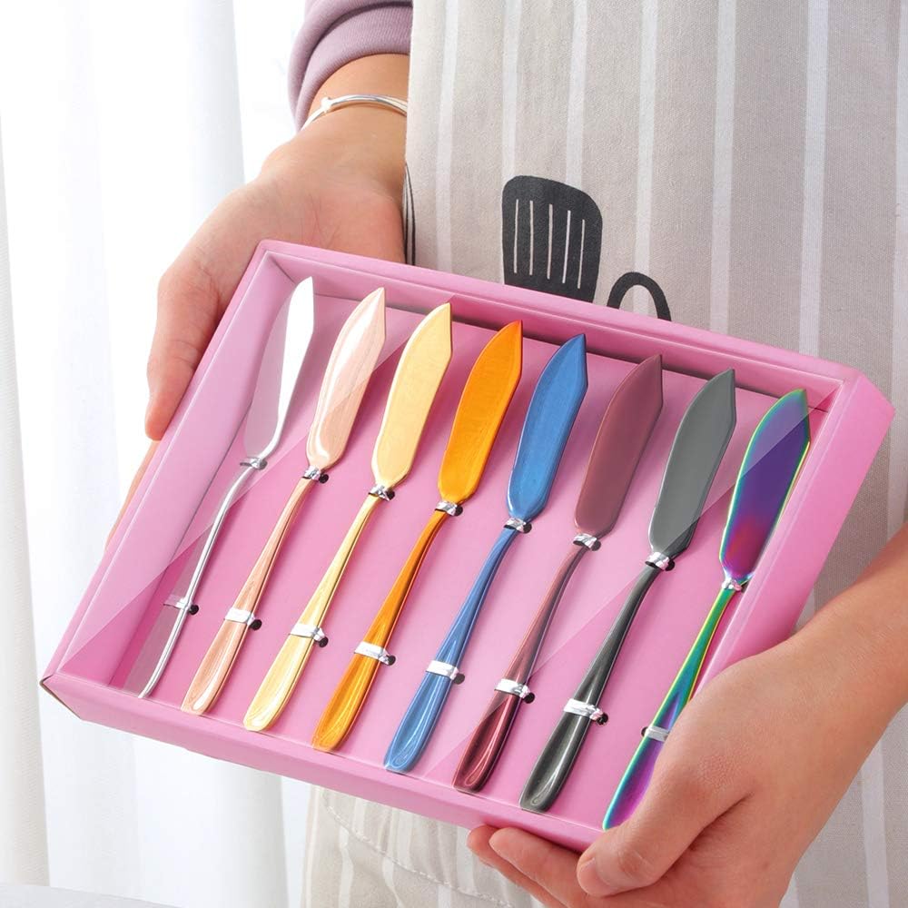 Butter Knives, 18/10 Stainless Steel 6.10 Inch Gold Cheese Spreader Knives Set in Black Gift Box, Dishwasher Safe, Set of 8
