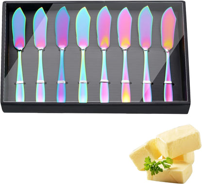 Butter Knives, 18/10 Stainless Steel 6.10 Inch Gold Cheese Spreader Knives Set in Black Gift Box, Dishwasher Safe, Set of 8