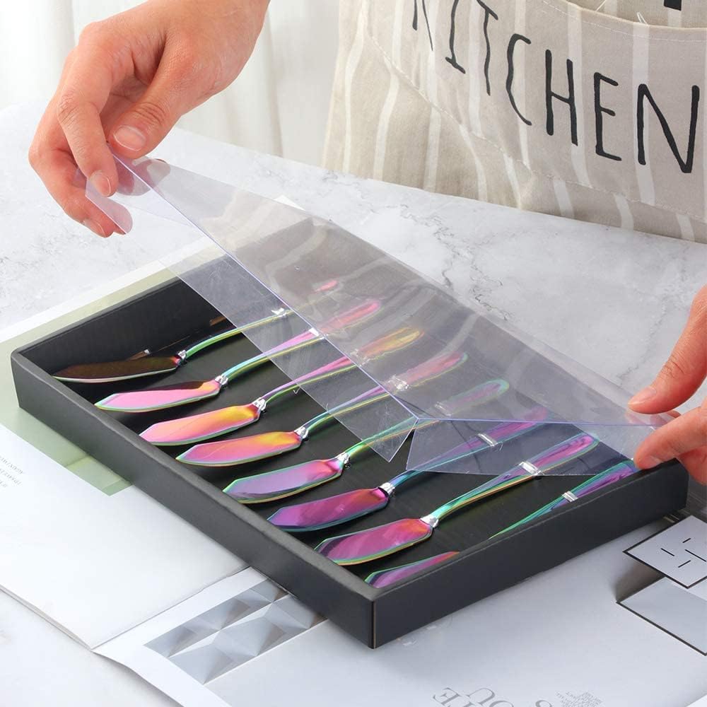 Butter Knives, 18/10 Stainless Steel 6.10 Inch Gold Cheese Spreader Knives Set in Black Gift Box, Dishwasher Safe, Set of 8
