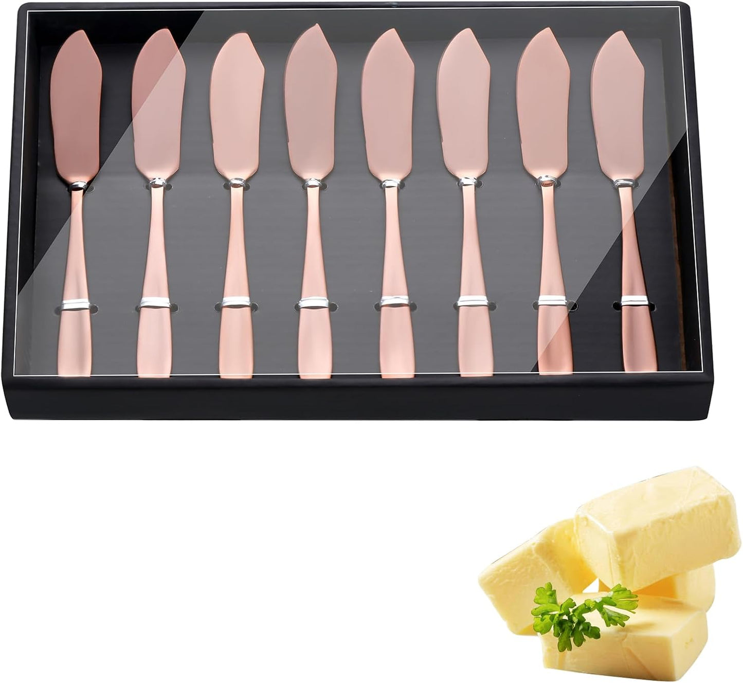 Butter Knives, 18/10 Stainless Steel 6.10 Inch Gold Cheese Spreader Knives Set in Black Gift Box, Dishwasher Safe, Set of 8