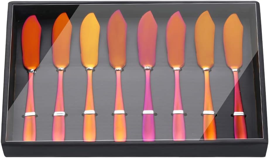 Butter Knives, 18/10 Stainless Steel 6.10 Inch Gold Cheese Spreader Knives Set in Black Gift Box, Dishwasher Safe, Set of 8