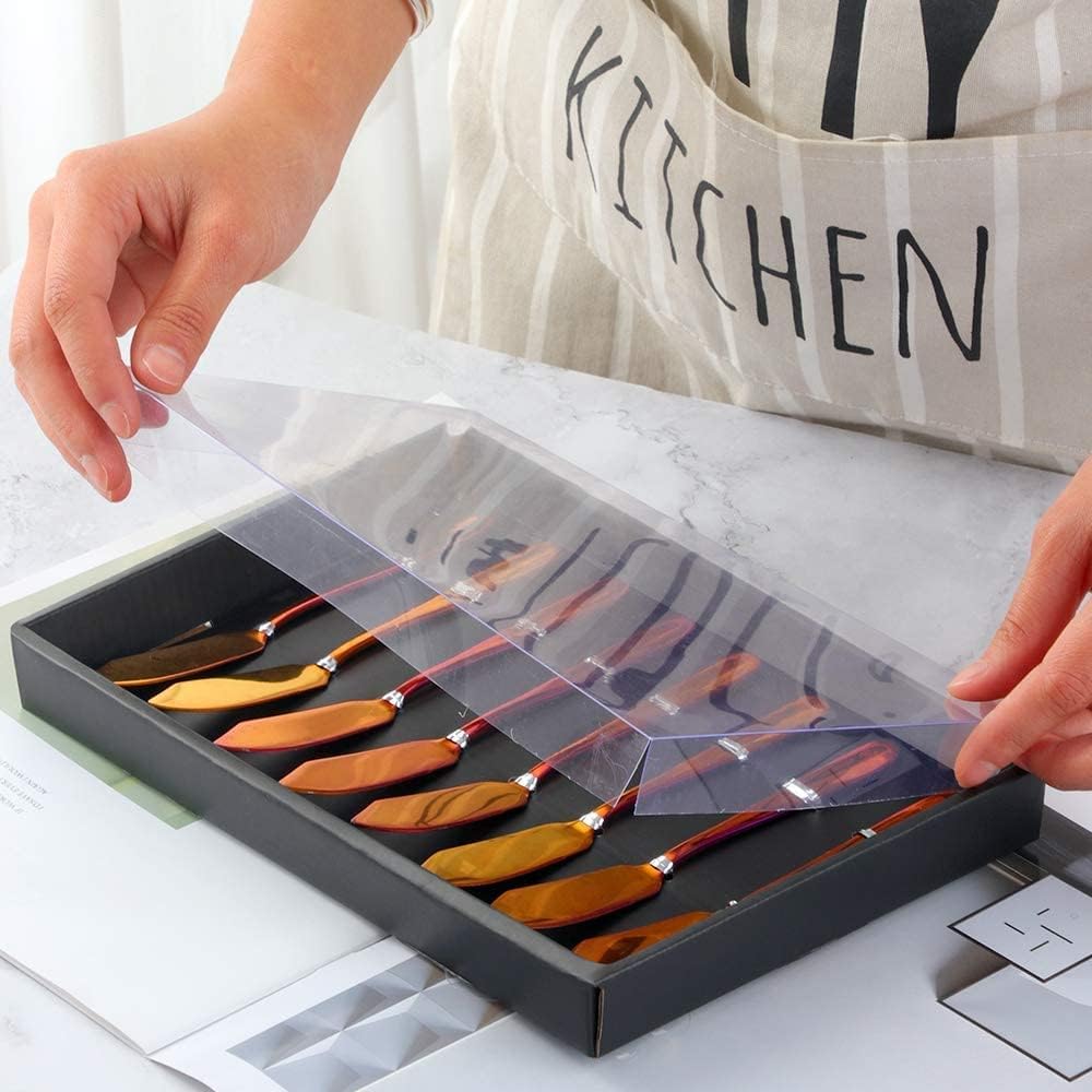 Butter Knives, 18/10 Stainless Steel 6.10 Inch Gold Cheese Spreader Knives Set in Black Gift Box, Dishwasher Safe, Set of 8