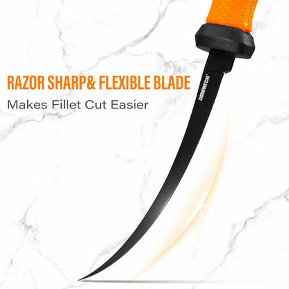 Professional Fish Fillet Knife 7 inch - Stainless Steel Blade for Salmon/Meat, Non-Slip PP Golf Grip & Sheath