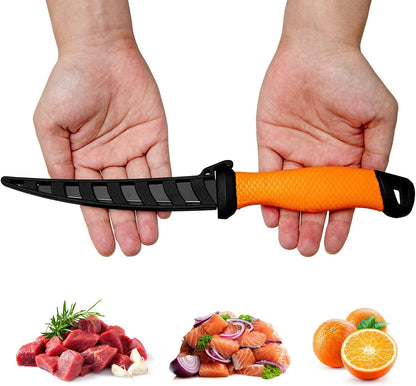 Professional Fish Fillet Knife 7 inch - Stainless Steel Blade for Salmon/Meat, Non-Slip PP Golf Grip & Sheath