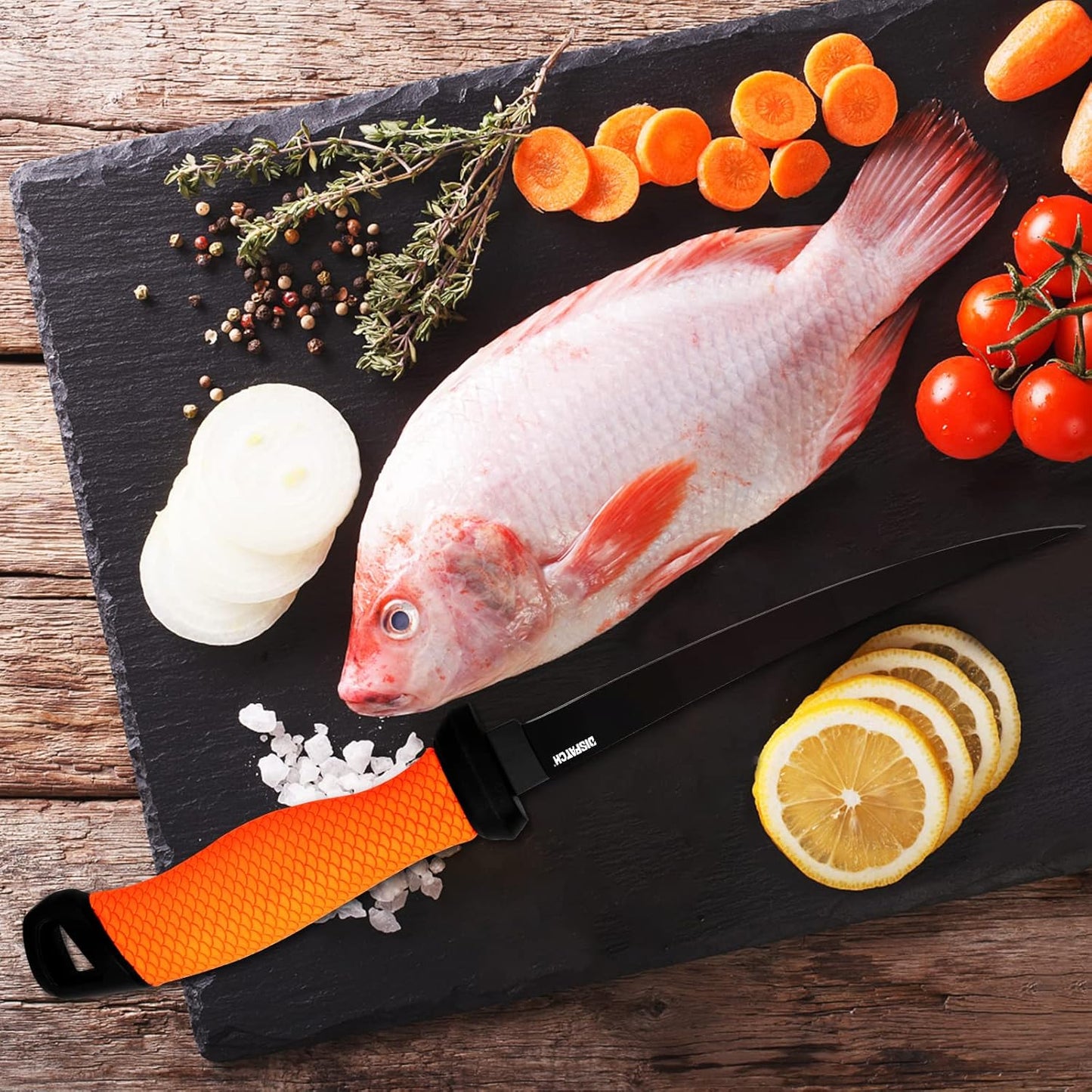 Professional Fish Fillet Knife 7 inch - Stainless Steel Blade for Salmon/Meat, Non-Slip PP Golf Grip & Sheath