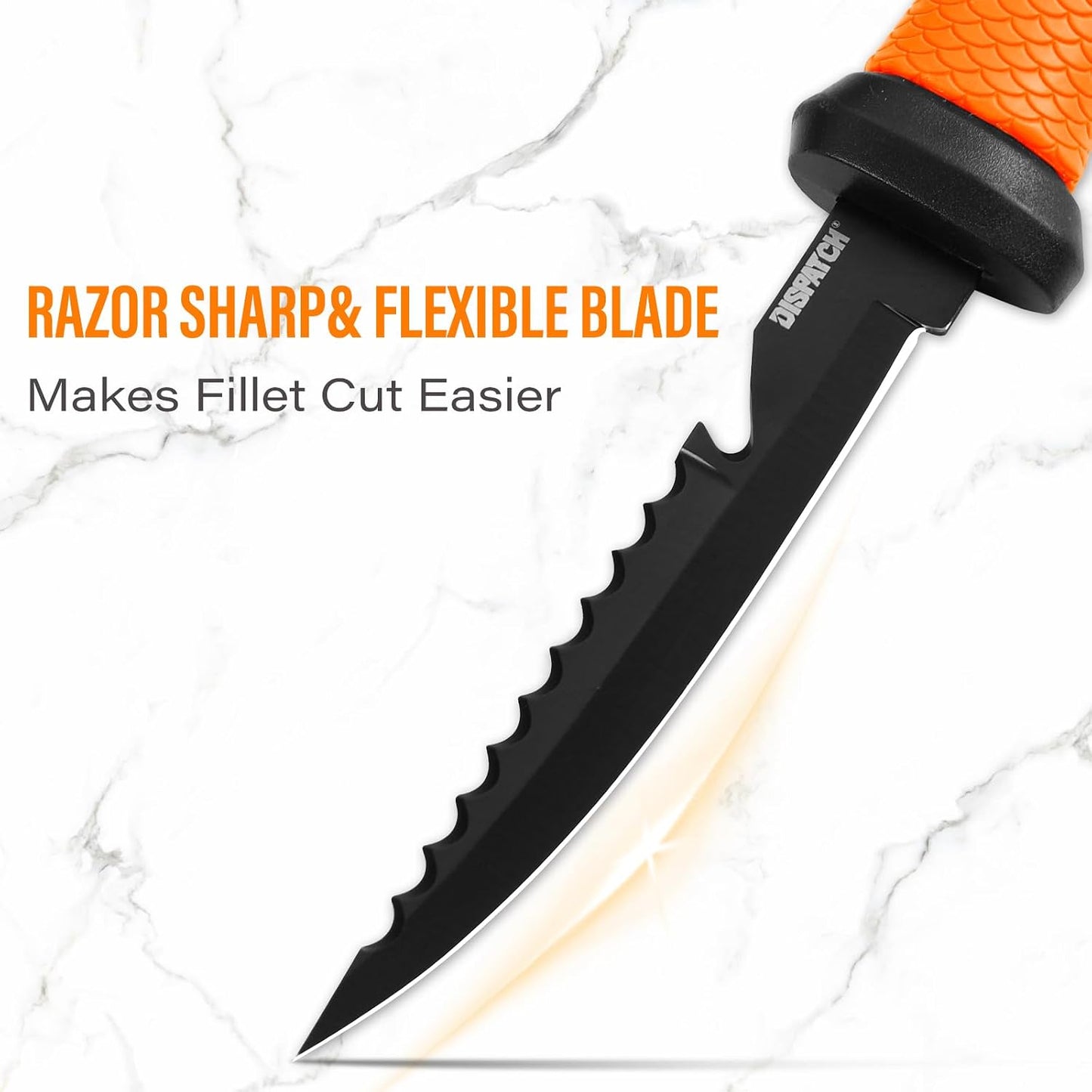 Professional Fish Fillet Knife 7 inch - Stainless Steel Blade for Salmon/Meat, Non-Slip PP Golf Grip & Sheath