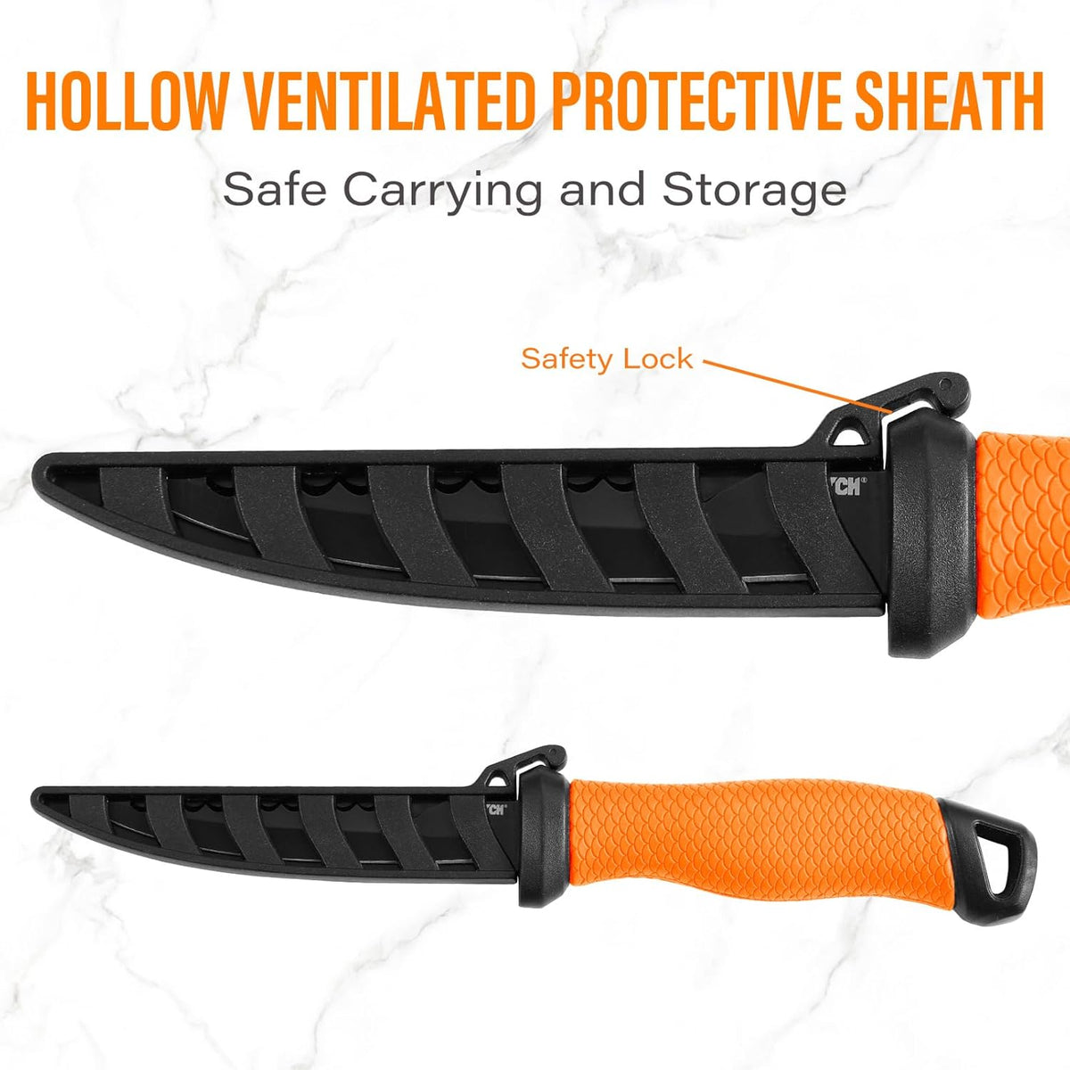 Professional Fish Fillet Knife 7 inch - Stainless Steel Blade for Salmon/Meat, Non-Slip PP Golf Grip & Sheath