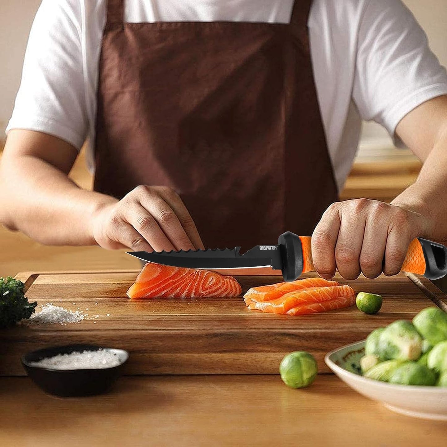 Professional Fish Fillet Knife 7 inch - Stainless Steel Blade for Salmon/Meat, Non-Slip PP Golf Grip & Sheath