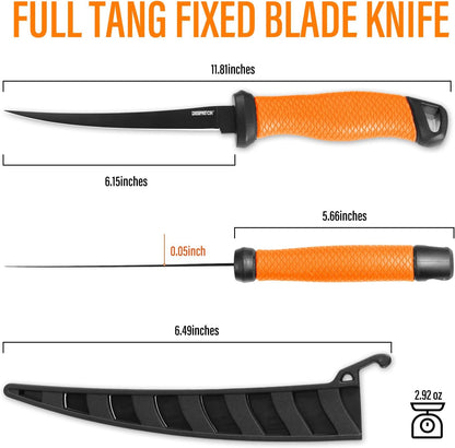 Professional Fish Fillet Knife 7 inch - Stainless Steel Blade for Salmon/Meat, Non-Slip PP Golf Grip & Sheath