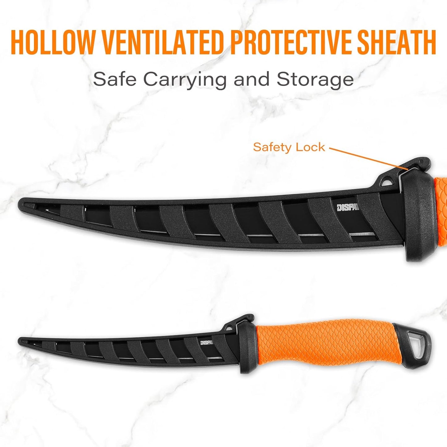 Professional Fish Fillet Knife 7 inch - Stainless Steel Blade for Salmon/Meat, Non-Slip PP Golf Grip & Sheath