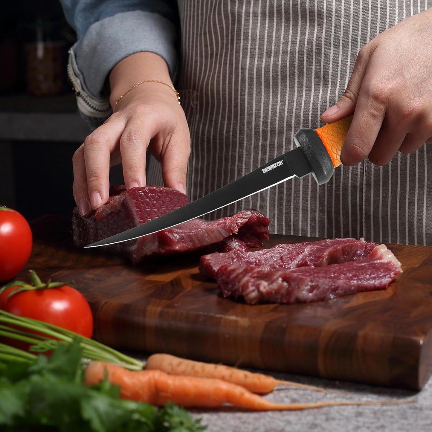 Professional Fish Fillet Knife 7 inch - Stainless Steel Blade for Salmon/Meat, Non-Slip PP Golf Grip & Sheath