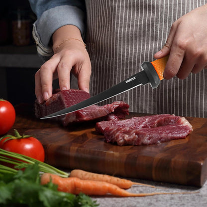 Professional Fish Fillet Knife 7 inch - Stainless Steel Blade for Salmon/Meat, Non-Slip PP Golf Grip & Sheath