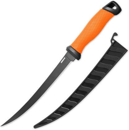 Professional Fish Fillet Knife 7 inch - Stainless Steel Blade for Salmon/Meat, Non-Slip PP Golf Grip & Sheath