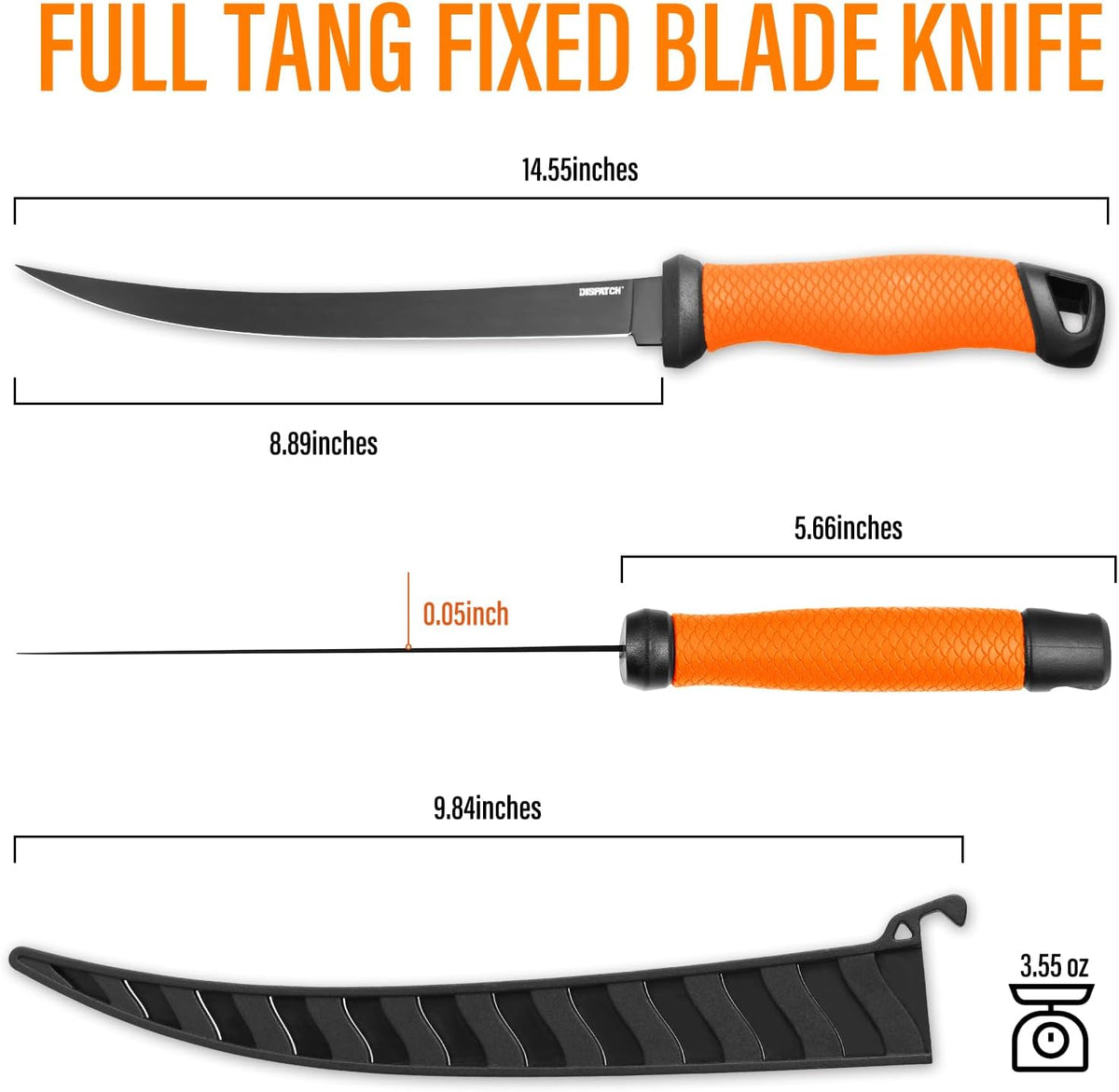 Professional Fish Fillet Knife 7 inch - Stainless Steel Blade for Salmon/Meat, Non-Slip PP Golf Grip & Sheath
