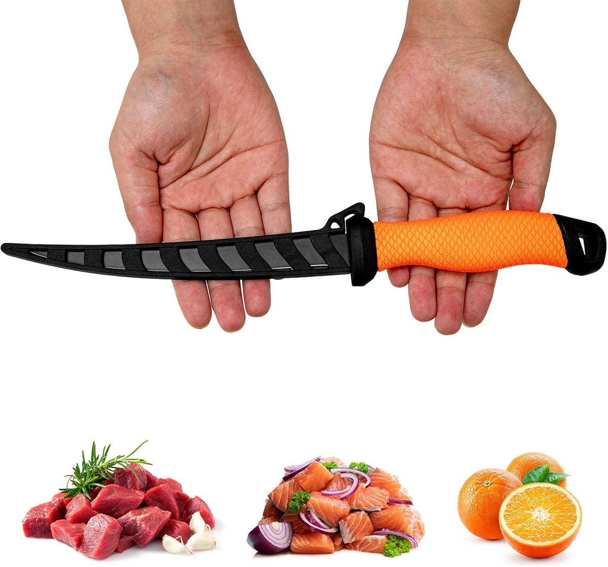 Professional Fish Fillet Knife 7 inch - Stainless Steel Blade for Salmon/Meat, Non-Slip PP Golf Grip & Sheath