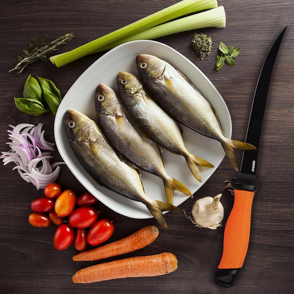 Professional Fish Fillet Knife 7 inch - Stainless Steel Blade for Salmon/Meat, Non-Slip PP Golf Grip & Sheath