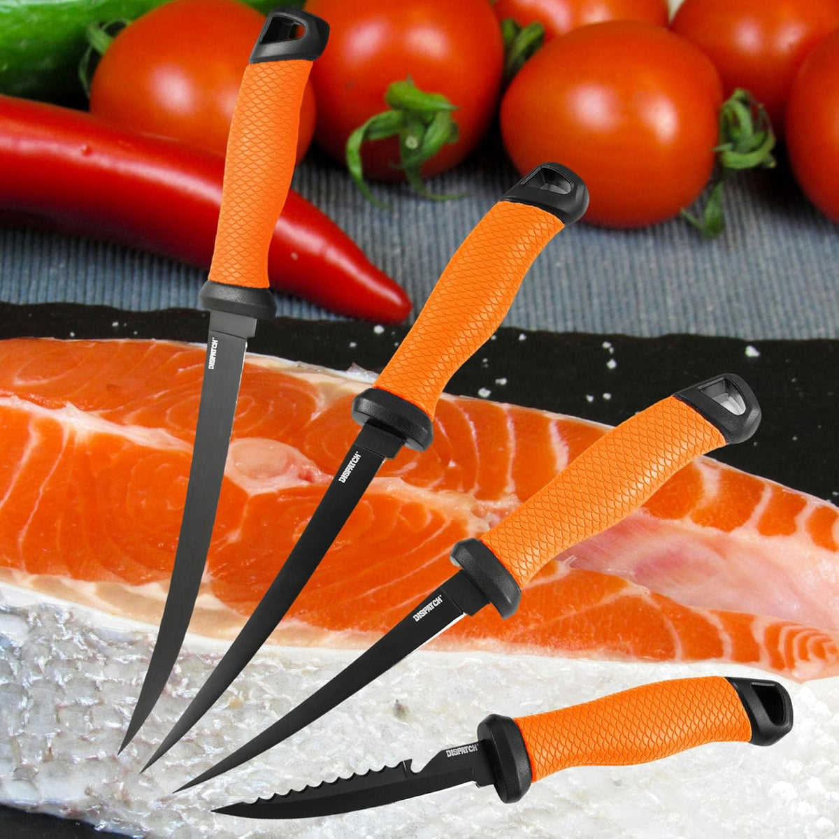 Professional Fish Fillet Knife 7 inch - Stainless Steel Blade for Salmon/Meat, Non-Slip PP Golf Grip & Sheath
